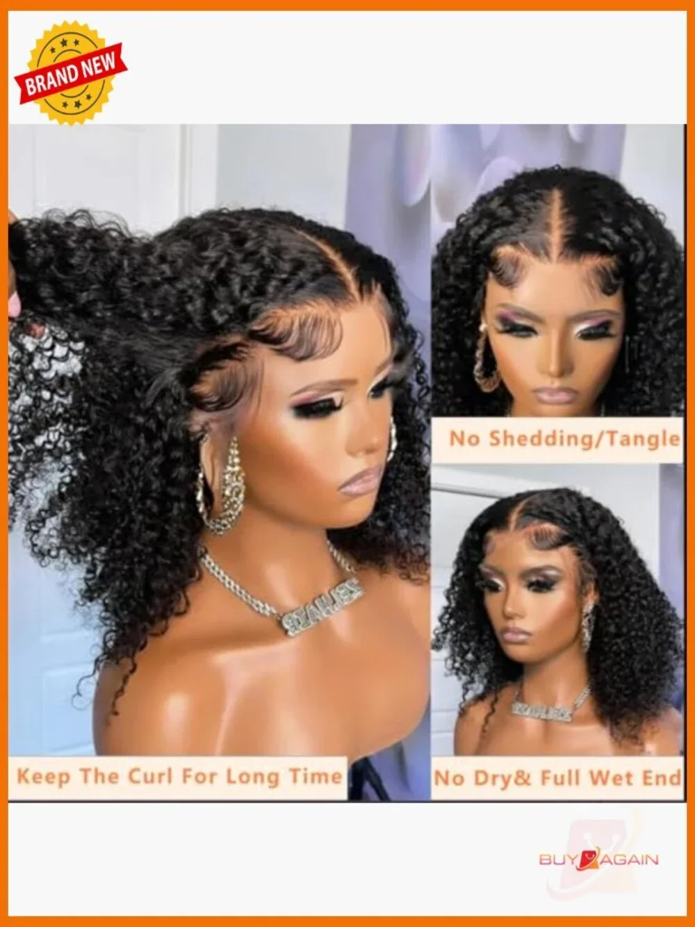 250% Density Kinky Curly Human Hair Lace Front Wig 13x6